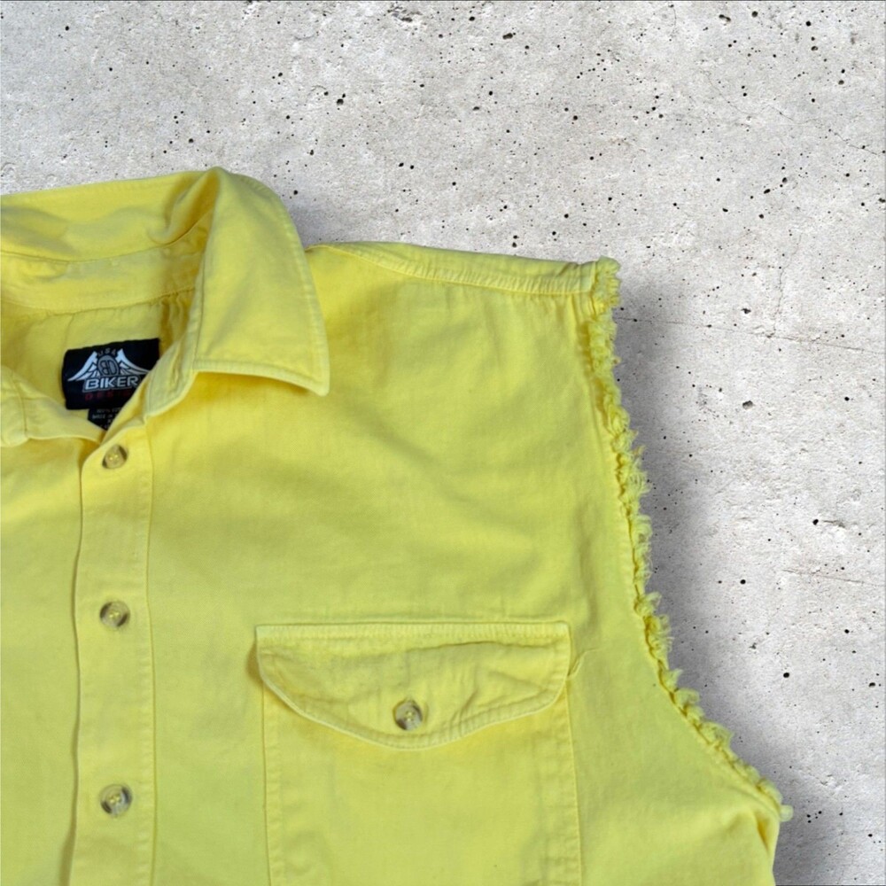 USA Biker Design Prayer Warrior Shirt Mens XL Yellow Sleeveless Cross Motorcycle - Picture 3 of 9